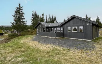 a black house on top of a grass field at Gorgeous Home In Svingvoll With Wifi in Svingvoll