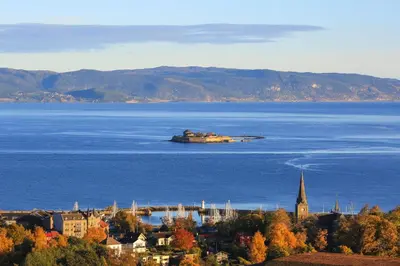 an island in the middle of a large body of water at Apartment Solsiden Trondheim in Trondheim
