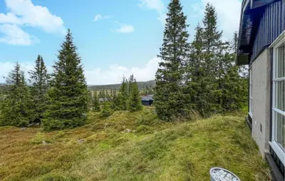 a view from the side of a house with trees at Cozy Home In Sjusjøen With Sauna in Sjusjøen
