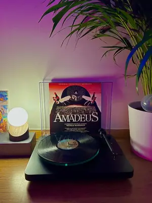 a record player sitting on top of a table at Top Floor Apartment Trondheim in Trondheim