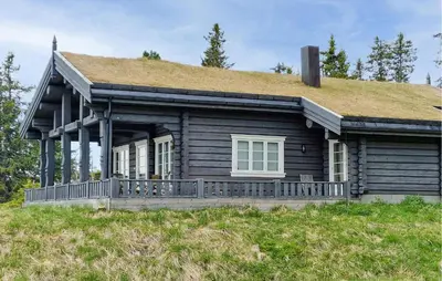 an old log cabin with a grass roof at Awesome Home In Sjusjøen With Sauna in Sjusjøen