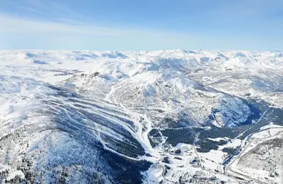 an aerial view of a snow covered mountain range at Chalet Chablis in Hemsedal