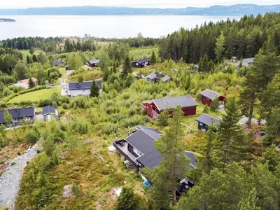 an aerial view of a village with houses and trees at 8 person holiday home in frosta in Vollen