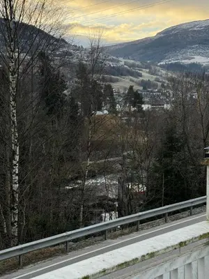 a view of a snow covered valley from a bridge at Prime location, 400 m from the town centre in Vossevangen