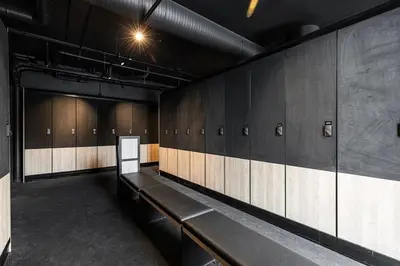 a row of benches in a locker room at Helt ny leilighet ski in- ski out i Hemsedal in Hemsedal