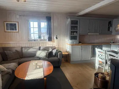 a living room with a couch and a table at Apartment By Cross-Country And Alpine Slopes in Beitostøl