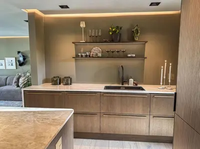 a kitchen with a sink and a counter top at Eksklusiv Enebolig in Bergen