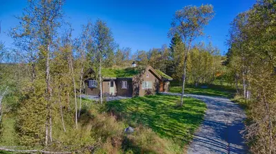 an aerial view of a house in the woods at Modern Comforts, and Ski Access in Beitostøl