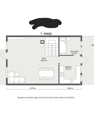 a floor plan of a small house at Rekkehus med 3 soverom in Trondheim