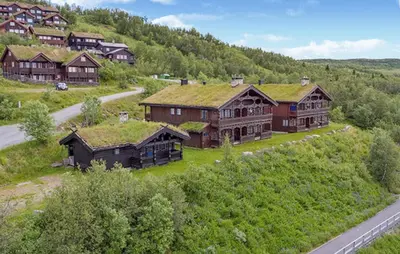 an overhead view of a house with grass on its roof at Lovely Home In Beitostølen in Beitostøl