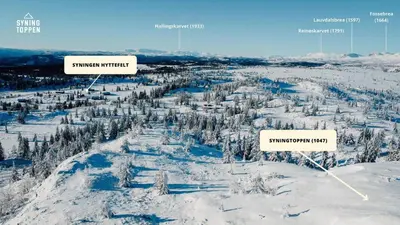 an aerial view of a snow covered mountain at Charming Summer Farm Hut At Sjusjøen in Torpo