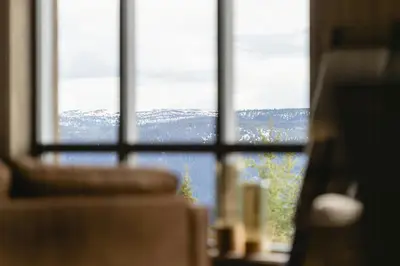 a window with a view of a mountain view at Modern And Inviting Cabin In Valdres in Aurdal