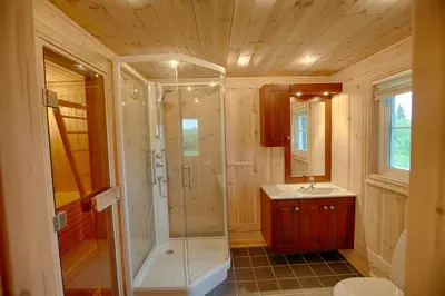 a bathroom with a shower and a sink at Peaceful Cabin Close To Beitostølen Center&Nature in Beitostøl