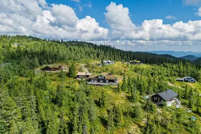 an aerial view of a hill with houses and trees at Cozy And Spacious Family Cabin In Valdres in Bagn
