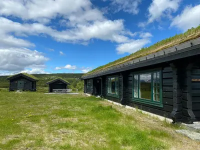 an image of a house with a grass roof at Spacious Family Cabin Near Nordre Syndin in Ryfoss