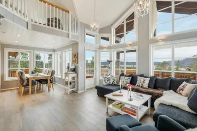 a living room with a couch and a table at High-Standard Cabin In Beautiful Rauland in Rauland