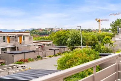 a view from the balcony of a building at Spacious and Peaceful Home with a Private Gym in Trondheim