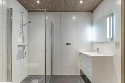 a bathroom with a shower and a sink at Trysiltunet 6A in Trysil