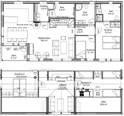 two views of a house with different floor plans at Cabin With Panoramic Views In Turufjell in Flå