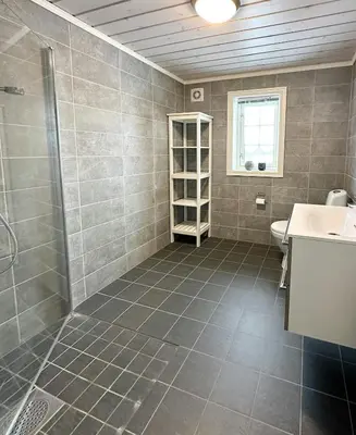 a bathroom with a shower and a sink and a toilet at Family Cabin With Ski Inout At Furutangen in Vika