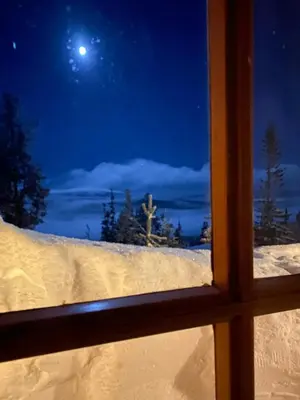 a view from a window of a snow covered field at Family Fun Cabin In Engerdals Heart in Nymoen