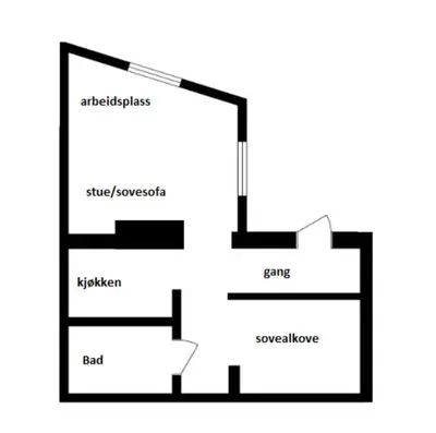 a schematic diagram of a laboratory floor plan at Newly renovated apartment in the middle of Trondheim city centre in Trondheim