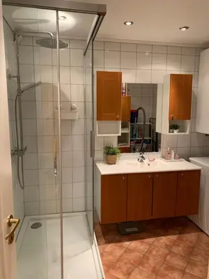 a bathroom with a shower and a sink at 2 bedrooms apartment in Trondheim