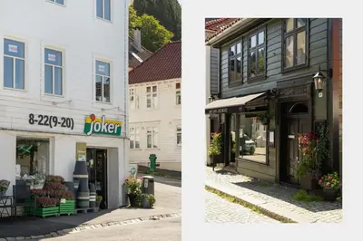 two pictures of a building and a street at DINBNB Homes l Charming 2-Bedroom Home by the Sea Cozy in Bergen