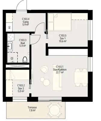a floor plan of a house at New Powerhouse apartment in Lade in Trondheim in Trondheim