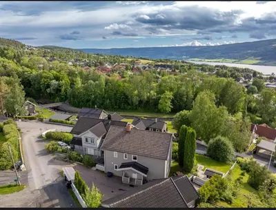 an aerial view of a house in a village at Cozy Apartment in Lillehammer in Lillehammer