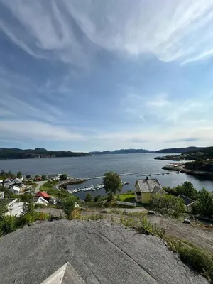 an aerial view of a large body of water at Kystperle med utsikt, lei en båt in Namsos