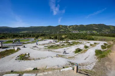 an aerial view of a bike park in the mountains at Exclusive and cozy apartment central Geilo area in Geilo