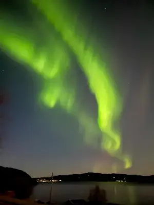 an aurora in the sky over a body of water at Architect-Designed Cabin With Beach Nearby in Lensvik