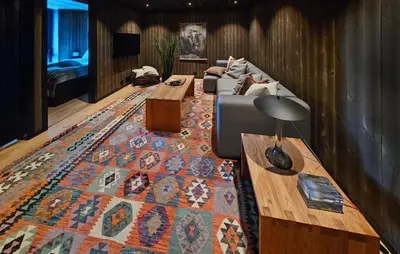 a living room with a couch and a rug at Awesome Home In Rjukan With Sauna in Rjukan