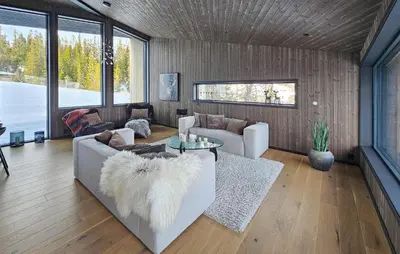 a living room with a couch and a table at Awesome Home In Rjukan With Sauna in Rjukan