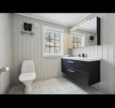 a bathroom with a toilet and a sink and a mirror at Bjorli Mountain Cabin in Bjorli