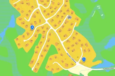 a map of a resort with buildings and roads at Cozy Cabin Hovden Fjellpark 71 in Hovden