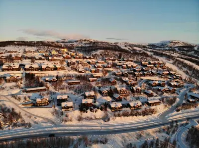 an aerial view of a village in the snow at Large Cabin With Stunning Views! in Beitostøl
