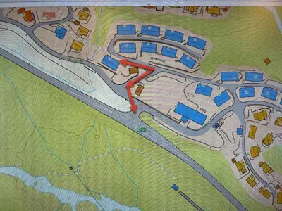 a drawing of a map of a construction site at Leilighet i 1 etg Røldal in Håra