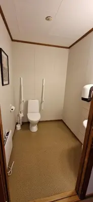 a bathroom with a toilet and a sink at Haugen Gård in Oppdal
