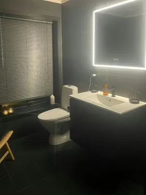 a bathroom with a white toilet and a sink at Mountain Cabin With Panoramic Views In Savalen in Tynset