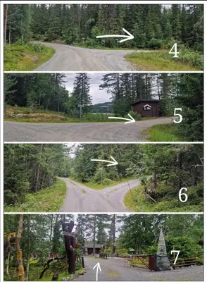 a collage of four pictures of a road with five arrows at Cabin Room on DaVita Ranch in Tranhaug
