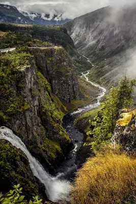 a view of a mountain valley with a river at Eidfjord Fjell in Eidfjord