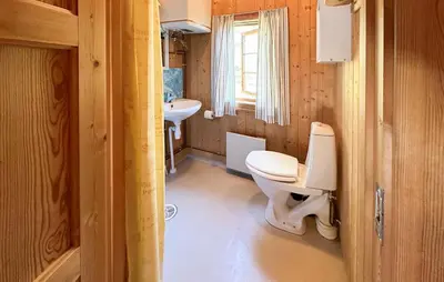 a bathroom with a toilet and a sink at Beautiful Home In Jordet With Sauna in Lybekk