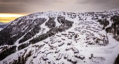 an aerial view of a snow covered mountain at Apartment Tråstølen ski in ski out in Vossevangen