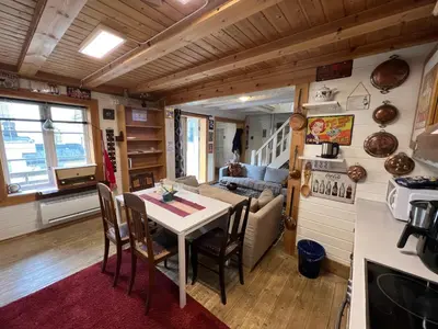 a kitchen and living room in a tiny house at Knirkenheimen in Trondheim