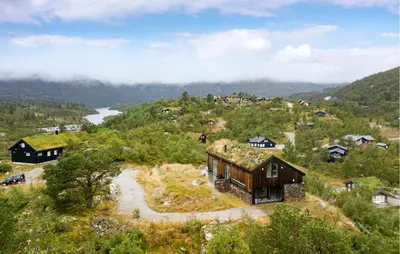 an aerial view of a house with a grass roof at 2 Bedroom Cozy Home In Edland in Vågsli