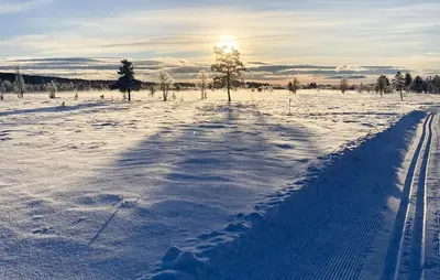 a snow covered field with the sun in the background at Nice Apartment In Tisleidalen With Wifi in Tisleidalen