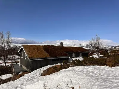 a house with a roof covered in snow at A Peaceful Mountain Retreat in Beitostøl