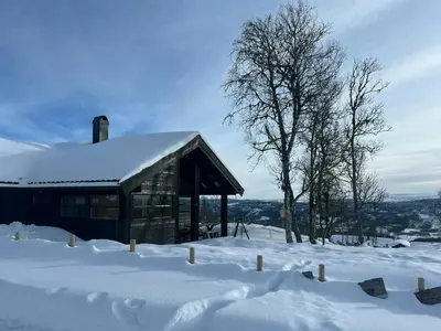 a building covered in snow with a tree in the background at Architectural Gem With Views Of Hallingskarvet in Ål